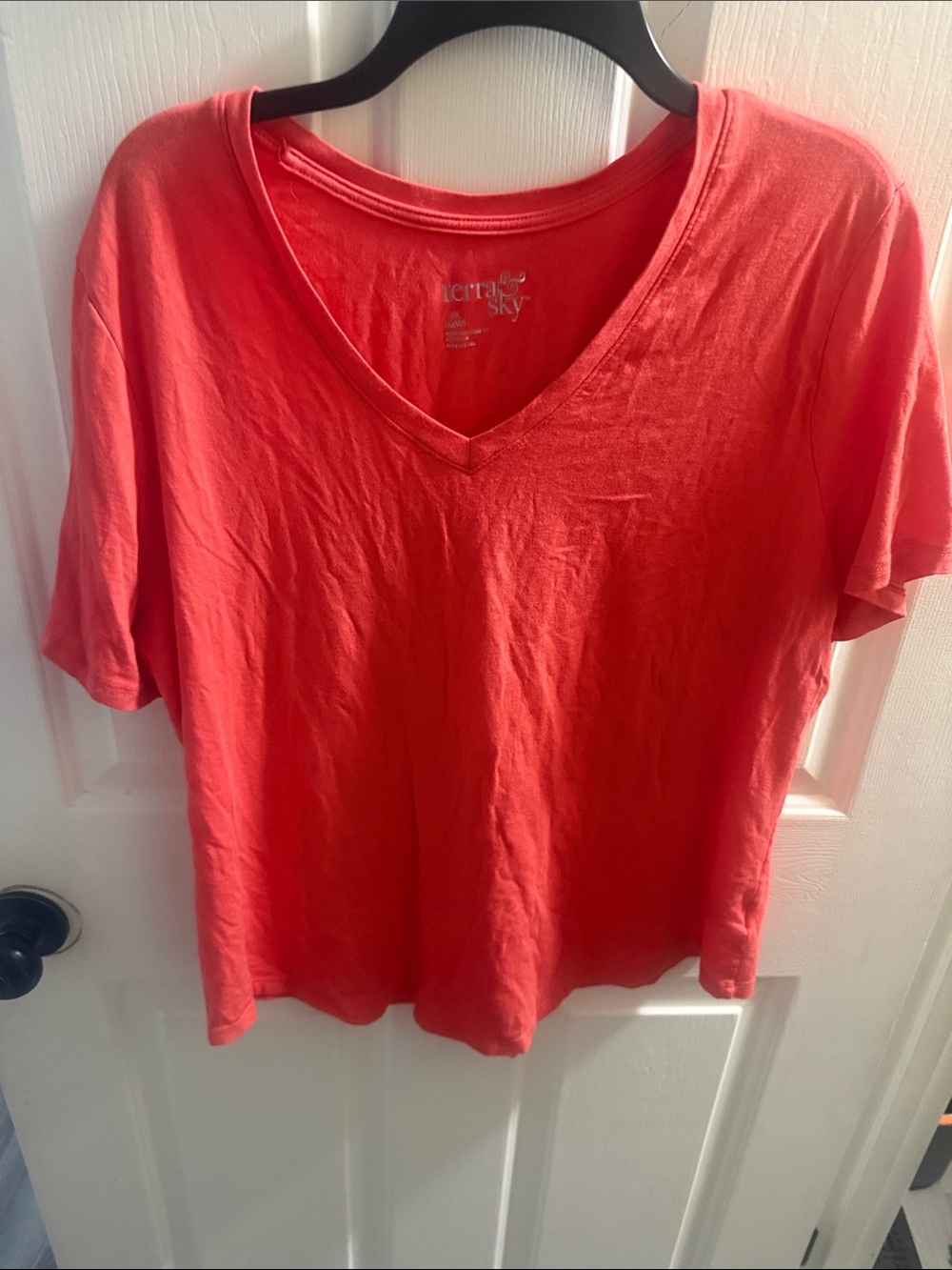 Terra & Sky V-Neck Short Sleeve Tee in Coral